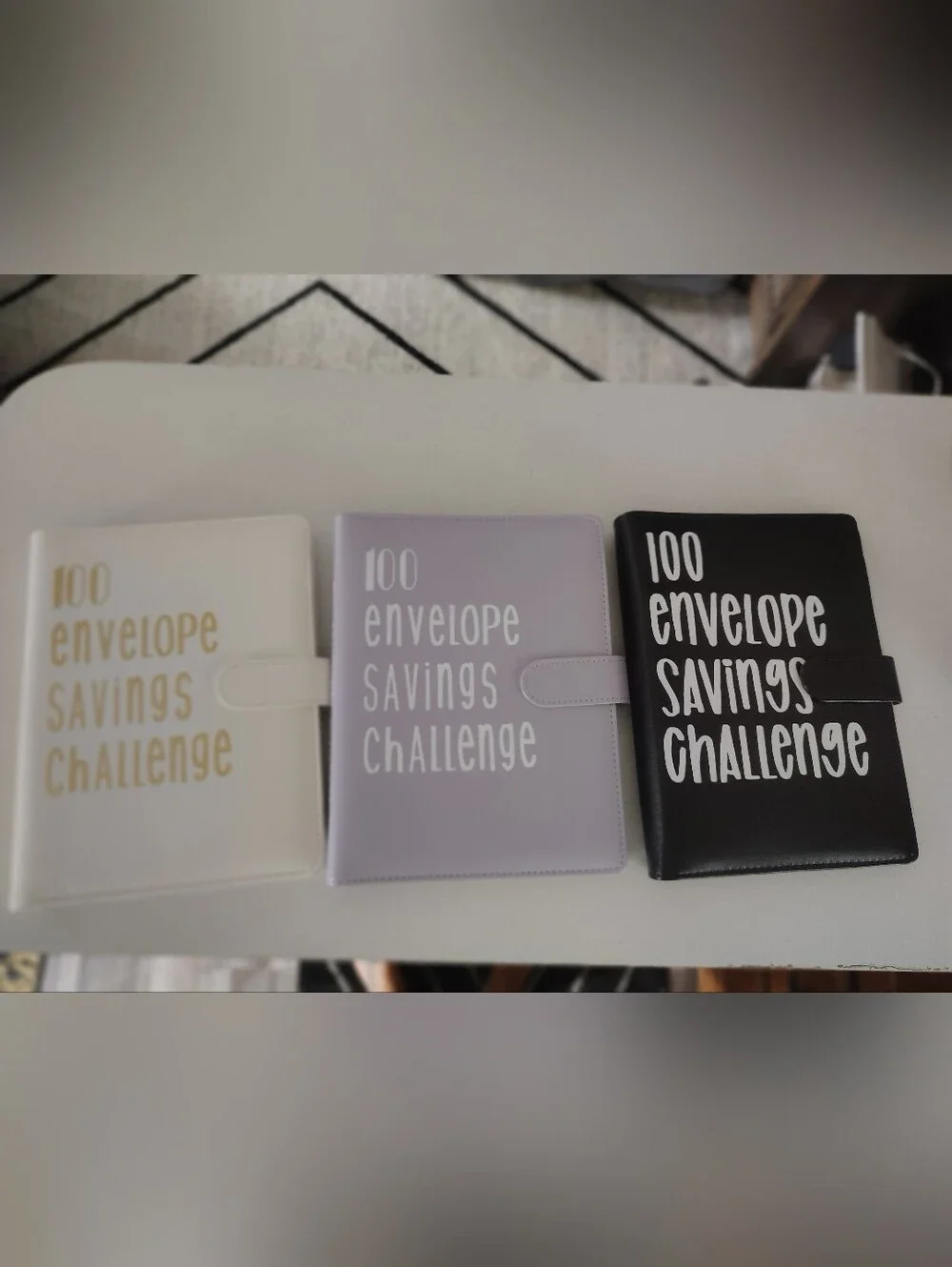 Set Of 3 100 Envelope Savings Challenge Organizer - White Lavender Black